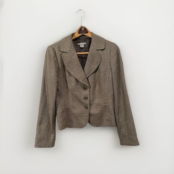 Ann Taylor Houndstooth Tweed 3 Button Fitted Blazer Jacket Women’s 6 Officecore - Picture 1 of 5